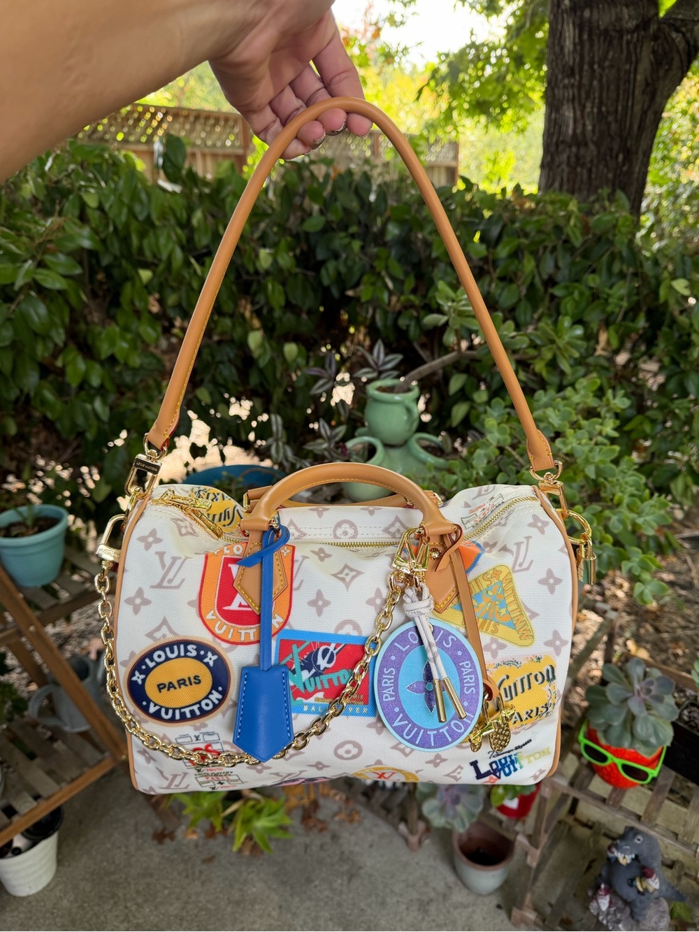 💕 Fashion Bag 💕 Monogram Speedy with Multicolor Travel Patch Accents 30cm